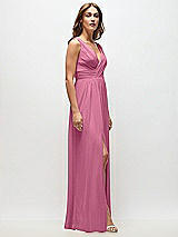 Side View Thumbnail - Orchid Pink Sleeveless Draped Chiffon Maxi Dress with Front Slit