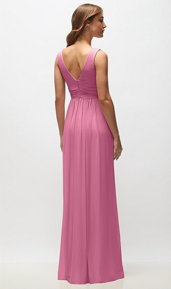 Back View - Orchid Pink Sleeveless Draped Chiffon Maxi Dress with Front Slit