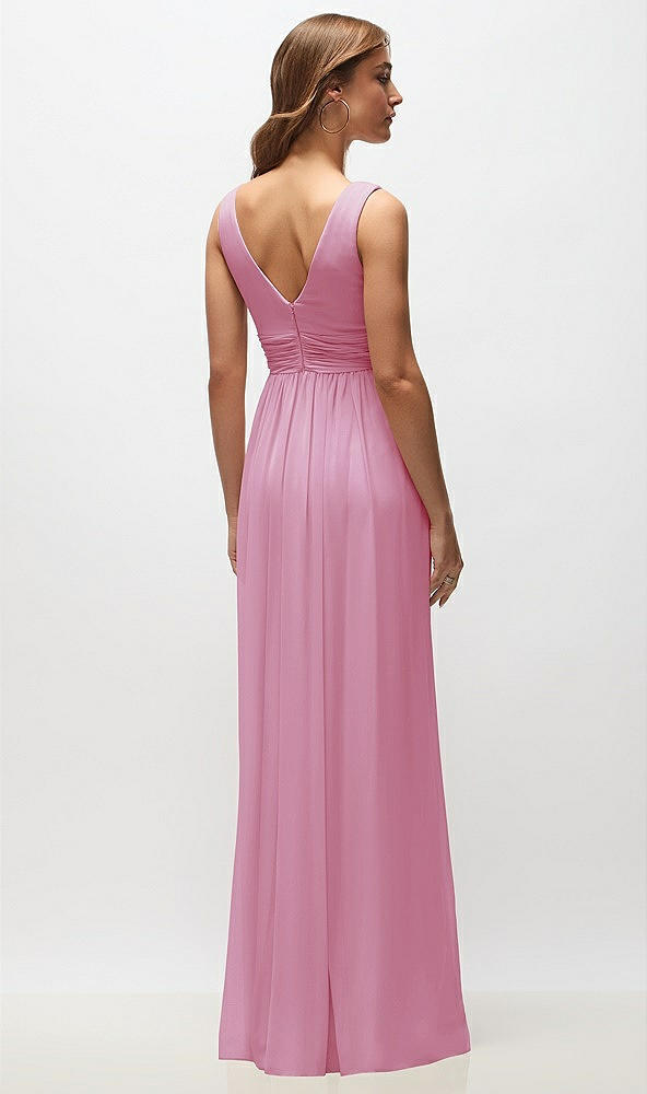 Back View - Powder Pink Sleeveless Draped Chiffon Maxi Dress with Front Slit