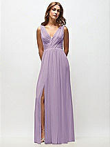 Front View Thumbnail - Pale Purple Sleeveless Draped Chiffon Maxi Dress with Front Slit