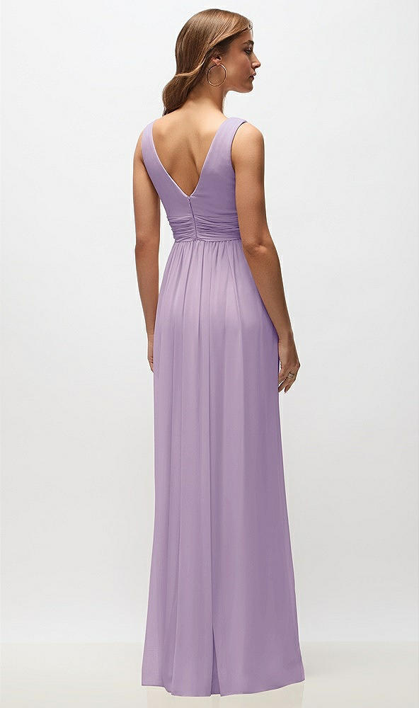 Back View - Pale Purple Sleeveless Draped Chiffon Maxi Dress with Front Slit