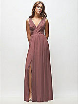 Front View Thumbnail - Rosewood Sleeveless Draped Chiffon Maxi Dress with Front Slit