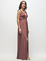 Side View Thumbnail - Rosewood Sleeveless Draped Chiffon Maxi Dress with Front Slit