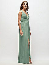 Side View Thumbnail - Seagrass Sleeveless Draped Chiffon Maxi Dress with Front Slit