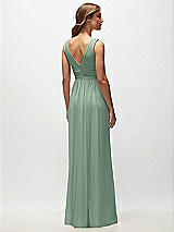 Rear View Thumbnail - Seagrass Sleeveless Draped Chiffon Maxi Dress with Front Slit