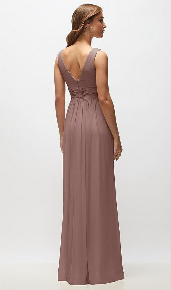Back View - Sienna Sleeveless Draped Chiffon Maxi Dress with Front Slit