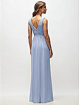 Rear View Thumbnail - Sky Blue Sleeveless Draped Chiffon Maxi Dress with Front Slit