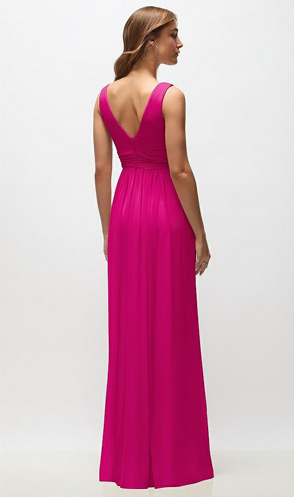 Back View - Think Pink Sleeveless Draped Chiffon Maxi Dress with Front Slit