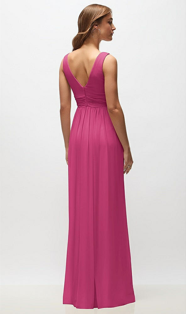 Back View - Tea Rose Sleeveless Draped Chiffon Maxi Dress with Front Slit
