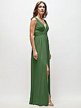 Side View Thumbnail - Vineyard Green Sleeveless Draped Chiffon Maxi Dress with Front Slit