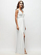 Side View Thumbnail - White Sleeveless Draped Chiffon Maxi Dress with Front Slit