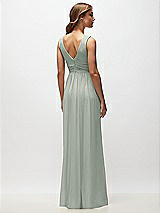 Rear View Thumbnail - Willow Green Sleeveless Draped Chiffon Maxi Dress with Front Slit
