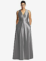 Front View Thumbnail - Quarry Sleeveless Pleated Skirt Dupioni Dress with Pockets