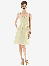 Front View Thumbnail - Butter Yellow Cocktail Sleeveless Satin Twill Dress