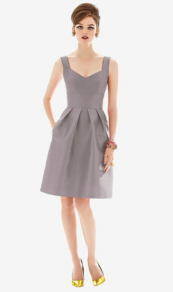 Front View - Cashmere Gray Cocktail Sleeveless Satin Twill Dress