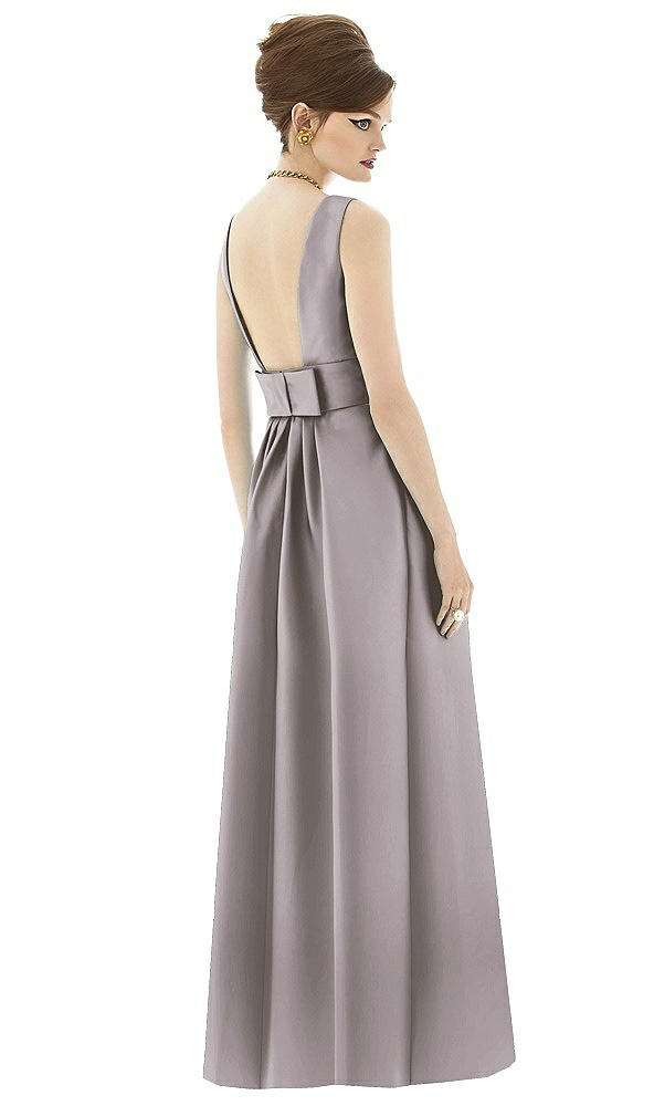 Back View - Cashmere Gray Alfred Sung Open Back Satin Twill Gown D661