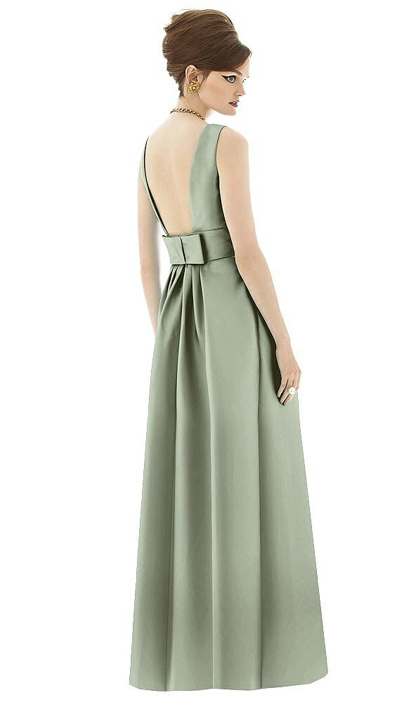 Back View - Sage Alfred Sung Open Back Satin Twill Gown D661