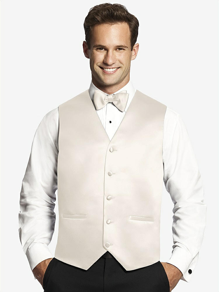 Front View - Ivory Matte Satin Tuxedo Vests by After Six