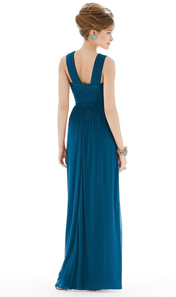 Back View - Ocean Blue Maxi Chiffon Sleeveless Halter Dress