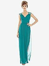 Front View Thumbnail - Mediterranean Chiffon Knit Cap Sleeve VNeck Maxi Dress