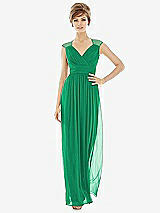 Front View Thumbnail - Pantone Emerald Chiffon Knit Cap Sleeve VNeck Maxi Dress