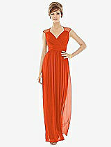 Front View Thumbnail - Tangerine Tango Chiffon Knit Cap Sleeve VNeck Maxi Dress