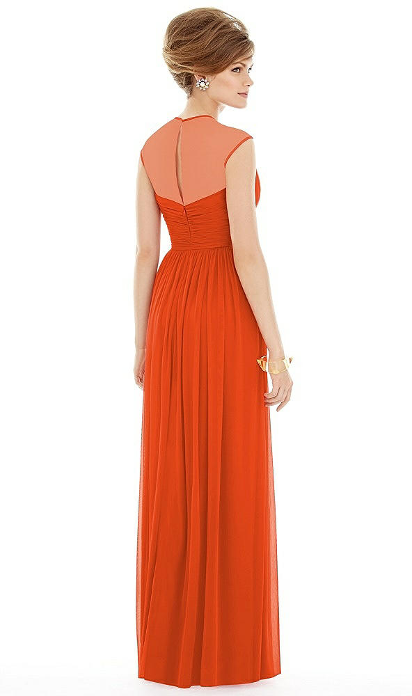 Back View - Tangerine Tango Chiffon Knit Cap Sleeve VNeck Maxi Dress