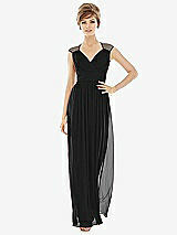 Front View Thumbnail - Black Chiffon Knit Cap Sleeve VNeck Maxi Dress
