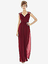 Front View Thumbnail - Burgundy Chiffon Knit Cap Sleeve VNeck Maxi Dress