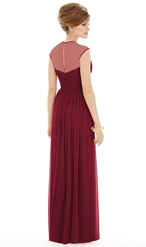 Back View - Burgundy Chiffon Knit Cap Sleeve VNeck Maxi Dress