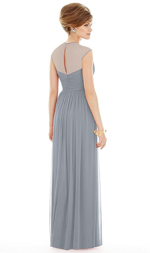 Back View - Platinum Chiffon Knit Cap Sleeve VNeck Maxi Dress