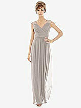 Front View Thumbnail - Taupe Chiffon Knit Cap Sleeve VNeck Maxi Dress