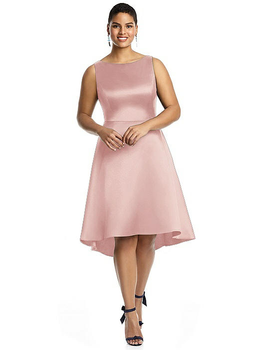 Bateau Neck Satin High Low Cocktail Dress
