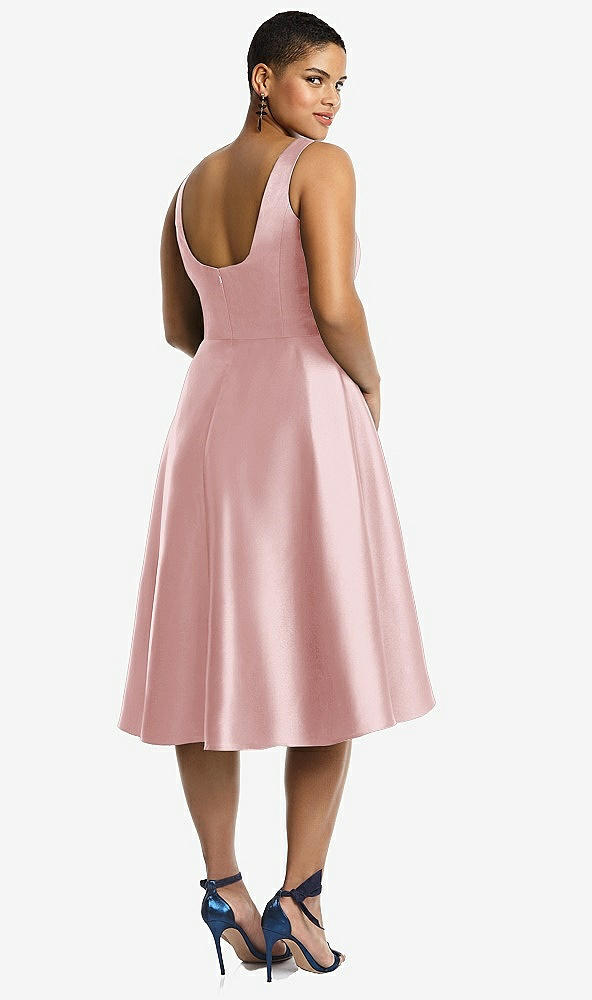 Back View - Ballet Pink Bateau Neck Satin High Low Cocktail Dress
