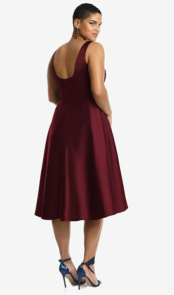 Back View - Cabernet Bateau Neck Satin High Low Cocktail Dress