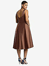 Rear View Thumbnail - Cognac Bateau Neck Satin High Low Cocktail Dress