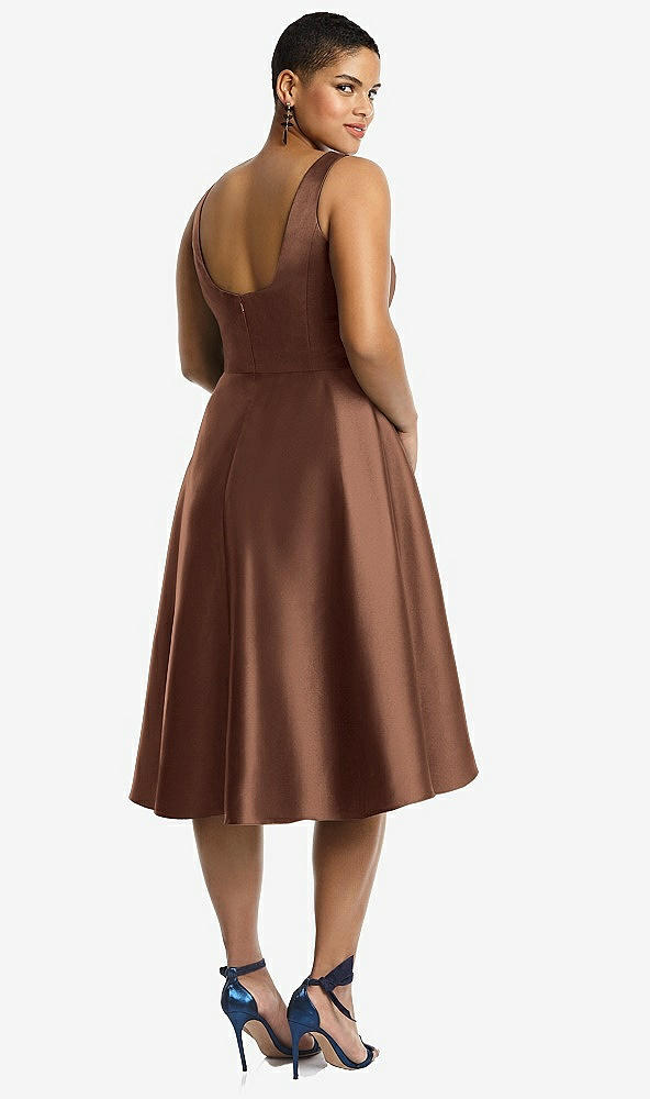 Back View - Cognac Bateau Neck Satin High Low Cocktail Dress