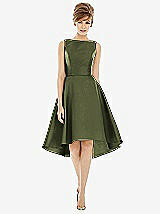 Alt View 1 Thumbnail - Olive Green Bateau Neck Satin High Low Cocktail Dress