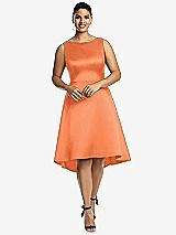 Front View Thumbnail - Portofino Orange Bateau Neck Satin High Low Cocktail Dress