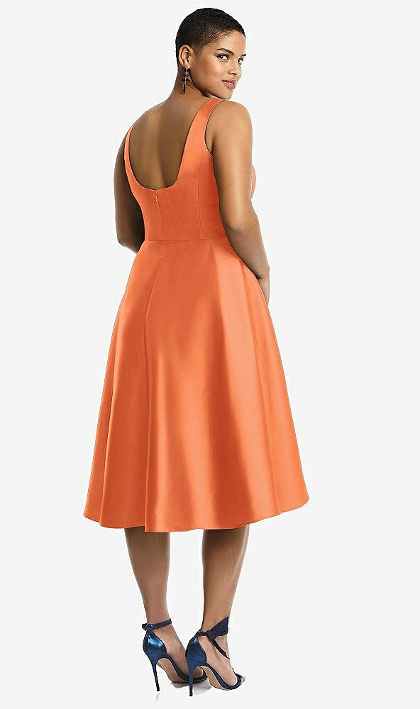 Back View - Portofino Orange Bateau Neck Satin High Low Cocktail Dress