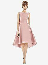 Alt View 1 Thumbnail - Rose Bateau Neck Satin High Low Cocktail Dress