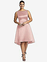 Front View Thumbnail - Rose Bateau Neck Satin High Low Cocktail Dress