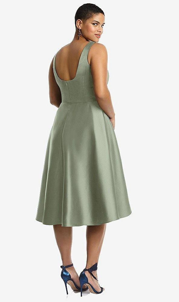 Back View - Sage Bateau Neck Satin High Low Cocktail Dress