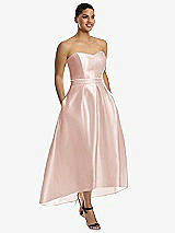 Front View Thumbnail - Blush & Blush Strapless Satin High Low Dress with Pockets
