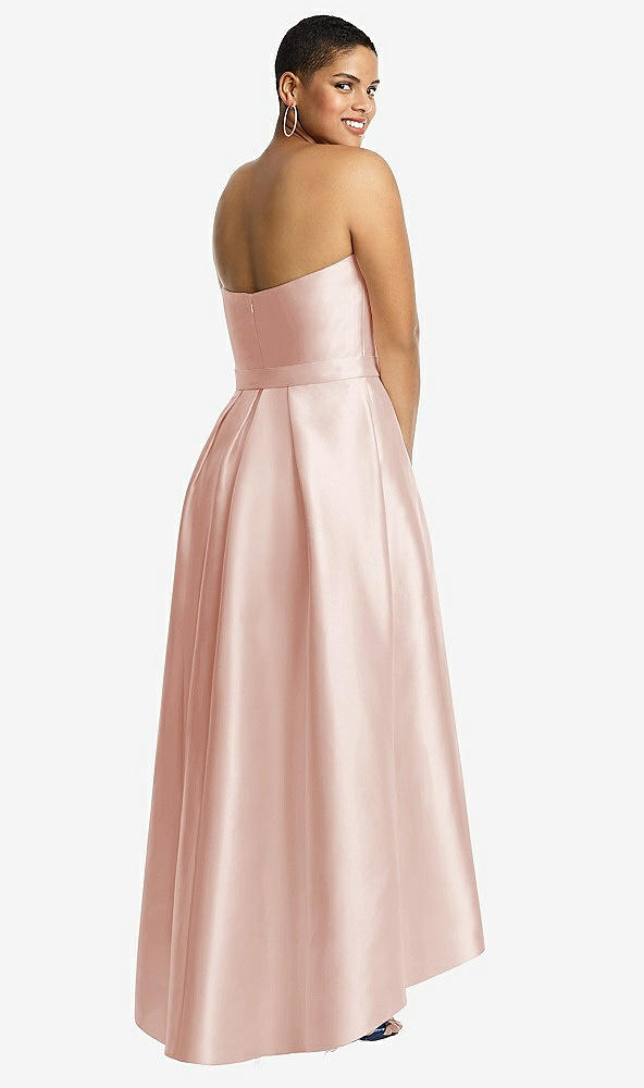 Back View - Blush & Blush Strapless Satin High Low Dress with Pockets
