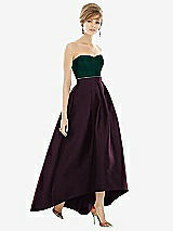 Alt View 1 Thumbnail - Deep Plum & Evergreen Strapless Satin High Low Dress with Pockets
