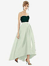 Alt View 1 Thumbnail - Mint Green & Evergreen Strapless Satin High Low Dress with Pockets