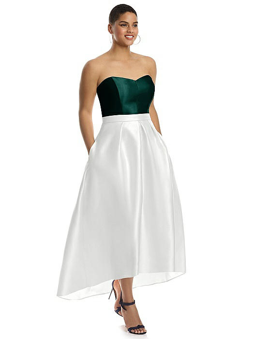 Strapless Satin High Low Dress with Pockets