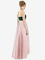 Alt View 2 Thumbnail - Ballet Pink & Evergreen Strapless Satin High Low Dress with Pockets