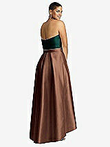 Rear View Thumbnail - Cognac & Evergreen Strapless Satin High Low Dress with Pockets
